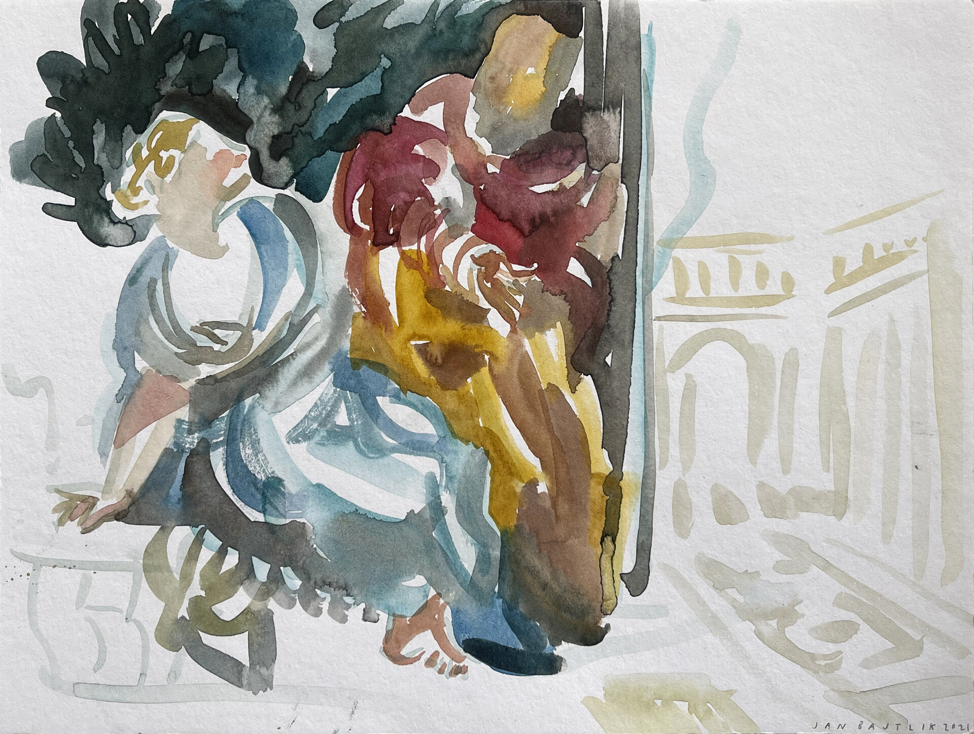 “Bathsheba at her Bath” inspired by Paolo Veronese “Bathsheba at her Bath” (1575), 29,7 x 21 cm, watercolour on paper, 2021.