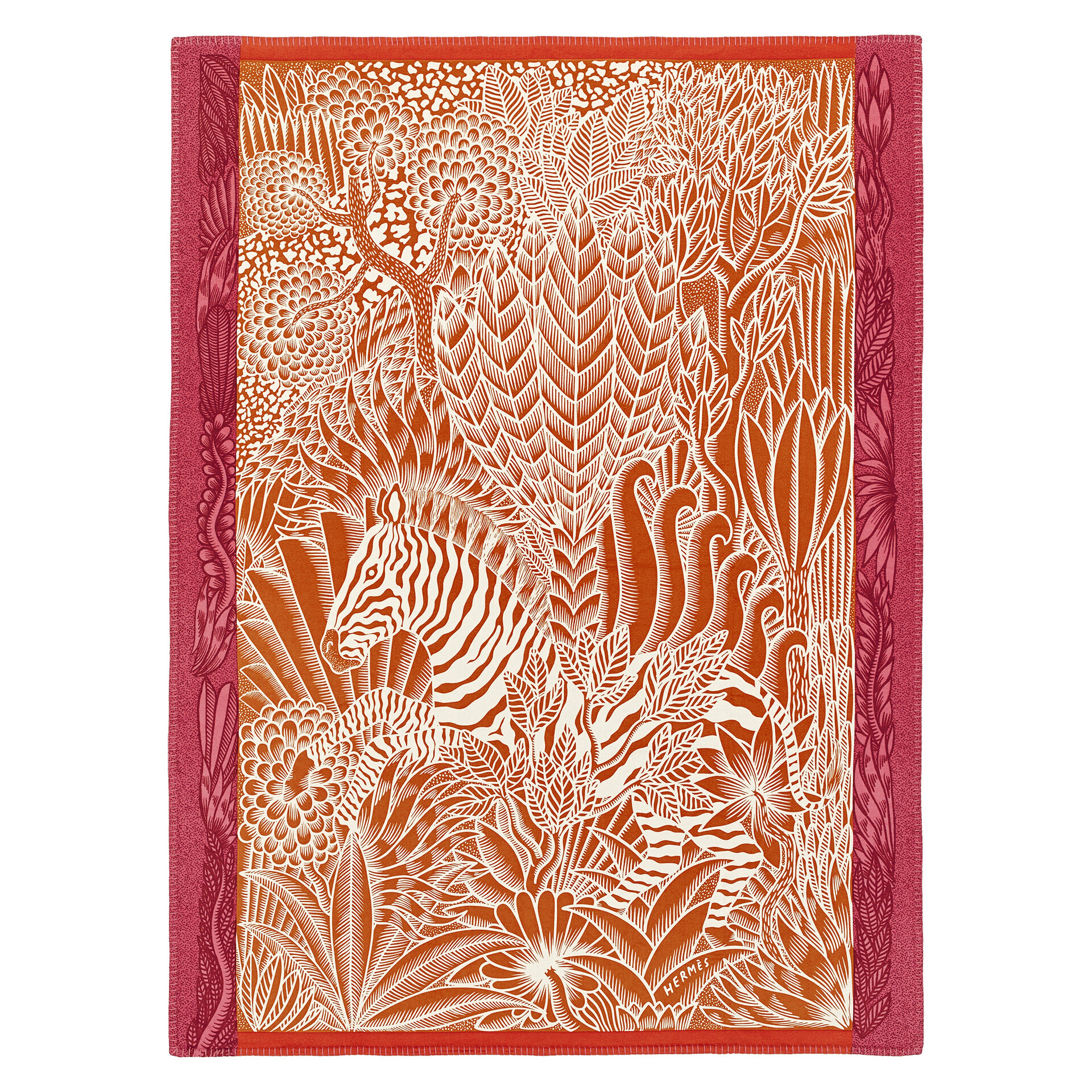 Printed "Animaux Camoufés" plaid in cashmere, screen painting, 140 x 192 cm