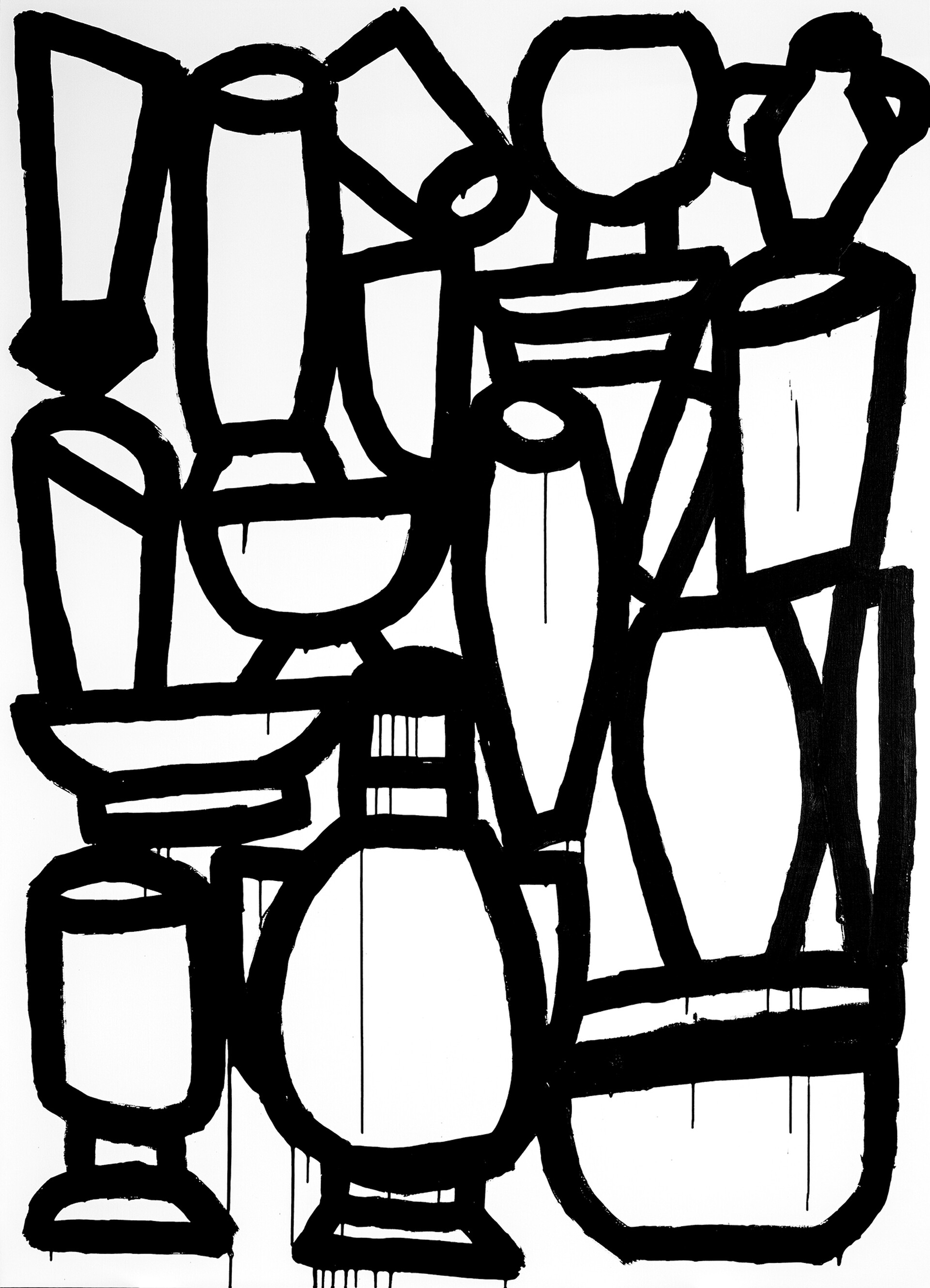 Amphoras”, series of black and white paintings, 180 x 130 cm, acrylic paint on canvas, 2020