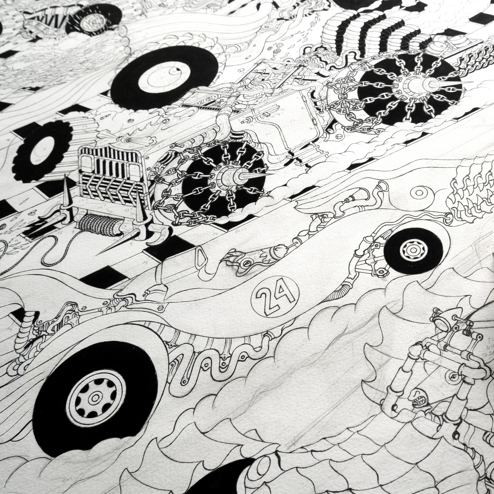 “Les as du volant” original drawing, 100x100 cm, gouache on paper
