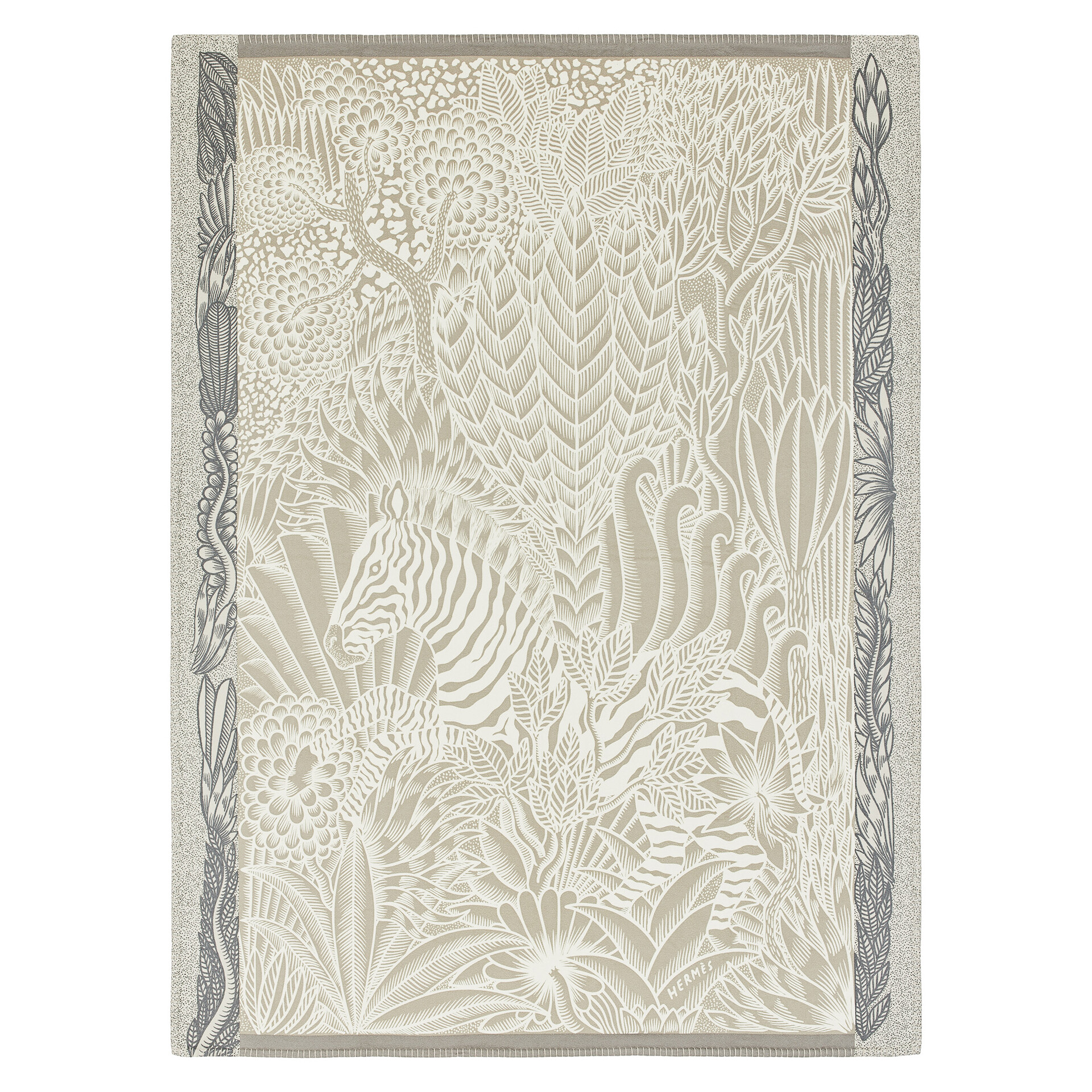 Printed "Animaux Camoufés" plaid in cashmere, screen painting, 140 x 192 cm