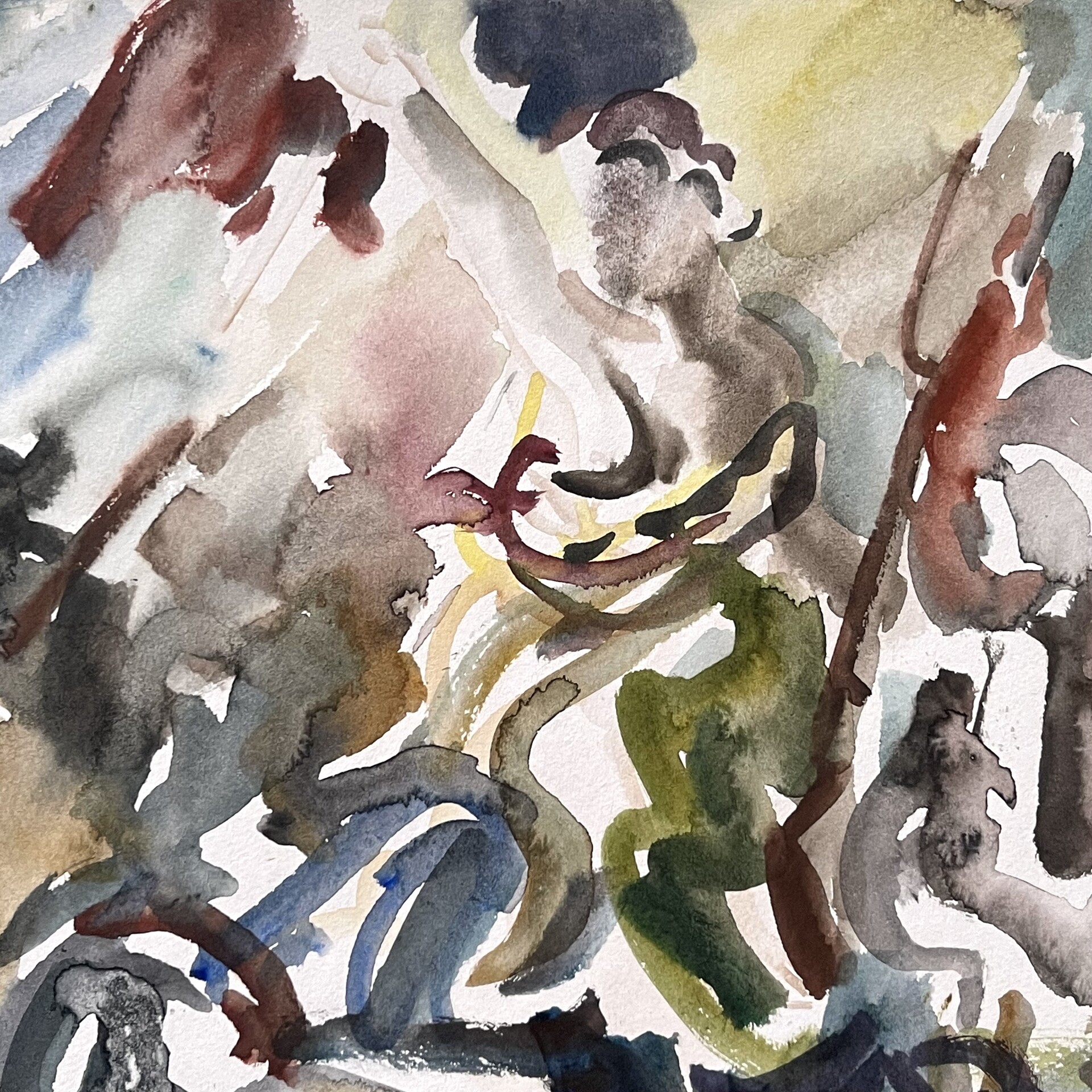 “Liberty leading the people”, inspired by the work of Eugene Delacroix, presented in Louvre, 21 x 29,5 cm, watercolours on paper, 2021