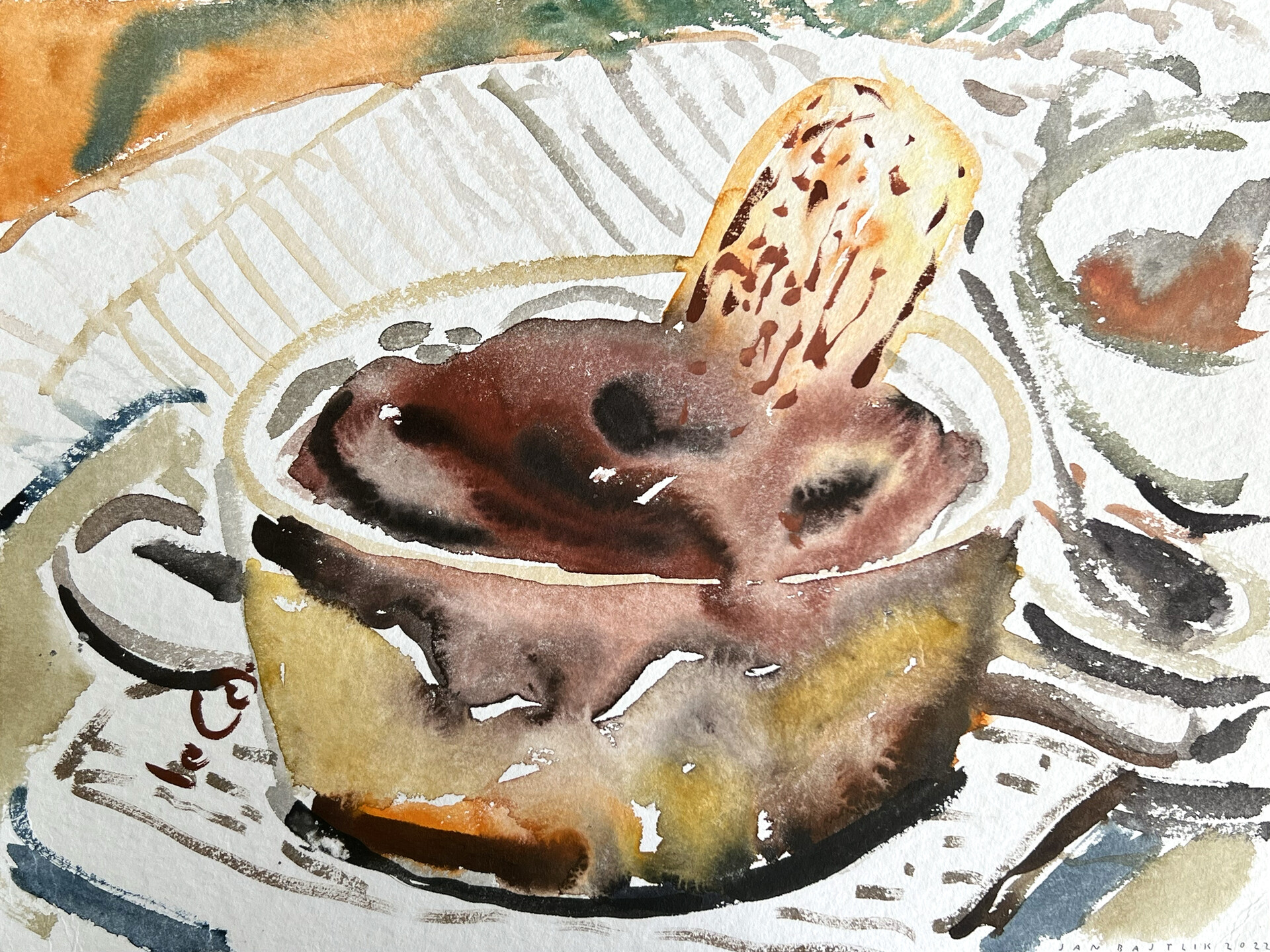 "Tiramisu", watercolours on paper, 32 x 24 cm, 2022