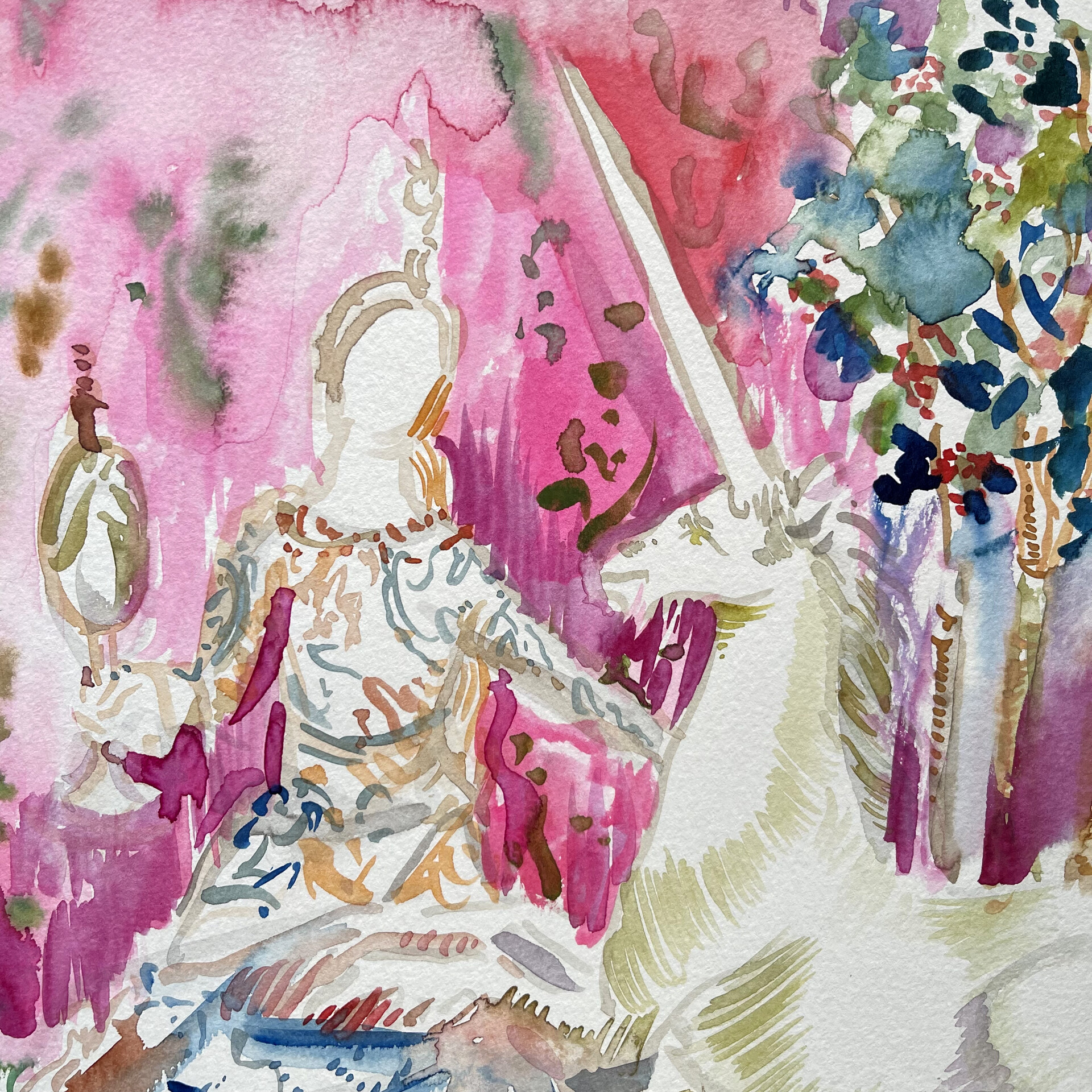 “La dame à la licorne”, 21 x 29,7, watercolours on paper, 2022